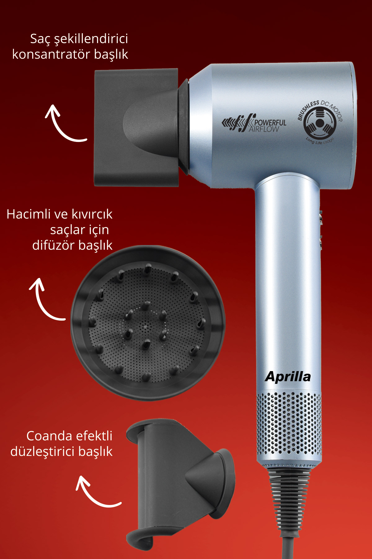 APRILLA AHD 2160 SAÇ KURUTMA MAKİNESİ GRİ