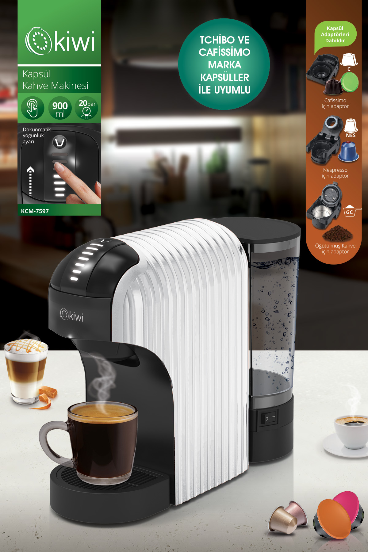 KIWI KCM-7597 KAPSÜL KAHVE MAKİNESİ BEYAZ