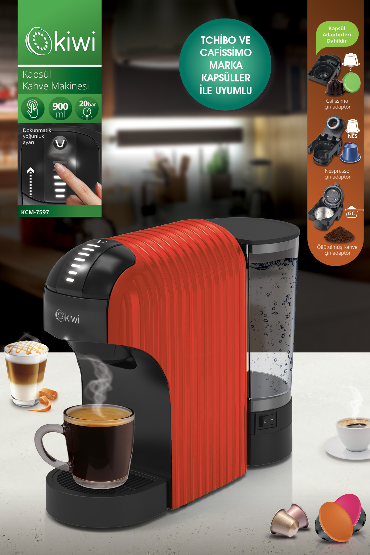 KIWI KCM-7597 KAPSÜL KAHVE MAKİNESİ KIRMIZI