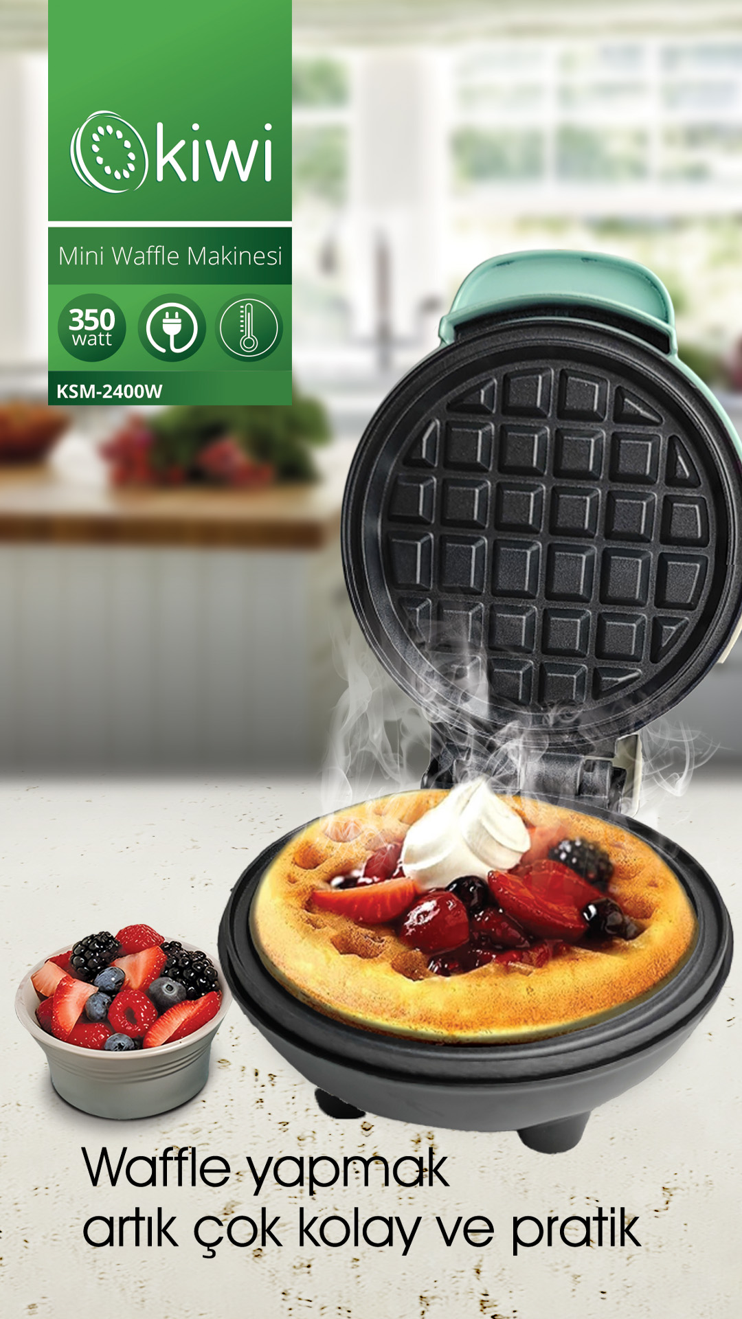 KSM 2400W WAFFLE MAKINESI MAVİ